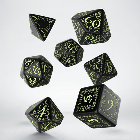 Elvish Dice Set Black And Glow In The Dark Role Games Q-Workshop Dnd Rpg NEW