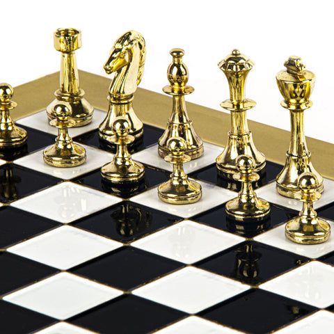 Classic Metal Staunton Chess Set Gold & Silver Chessmen 36Cm Manopoulos S34Bla