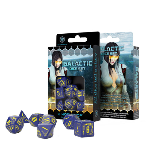 Galactic Dice Set Navy & Yellow For Roleplaying Game Plastic Rpg Q-Workshop NEW
