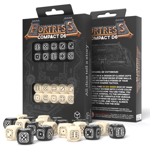 Fortress Compact D6 Dice Set Black & Beige Role Playing Games Q-workshop STCB03