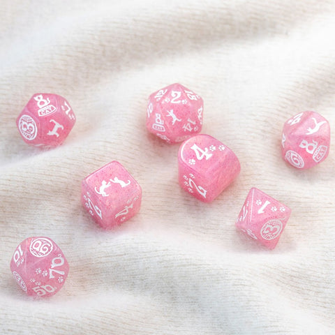 Cats Dice Set: Daisy Rpg Dice Polyhedrons Pink White D4 Inside Q-Workshop Rcat07