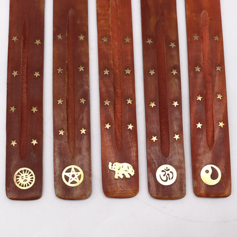 Brass Inlaid Ashcatcher Sun Incense Holder Mango Wood Ancient Wisdom Ish-01M