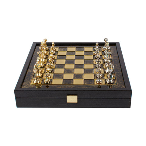 Classic Metal Staunton Chess Set Gold & Silver Chessmen 27Cm Manopoulos Sk32Bro