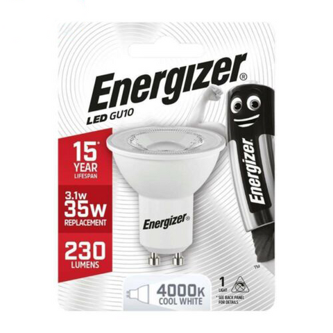 Energizer Gu10 8911 Led Light Bulb Cool White 4000K 3.1W 35W 230 Lumens 1Bl NEW