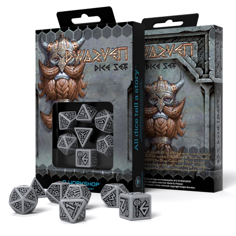 Dwarven Gray And Black Dice Set Playing Games Q-Workshop Plastic Dice NEW
