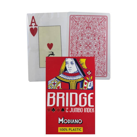 Modiano Bride Red 2 Jumbo Index Bride Size Playing Cards Plastic Italy NEW
