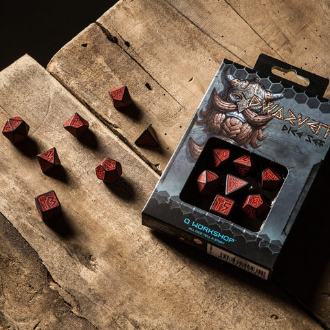 DWARVEN BLACK AND RED DICE SET ROLE PLAYING GAMES Q-WORKSHOP DND RPG ROLL NEW