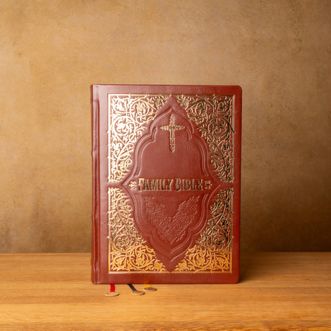 Premium Edition Brown Leather Holy Bible for Family | Old & New Testament