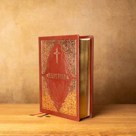 Premium Edition Brown Leather Holy Bible for Family | Old & New Testament