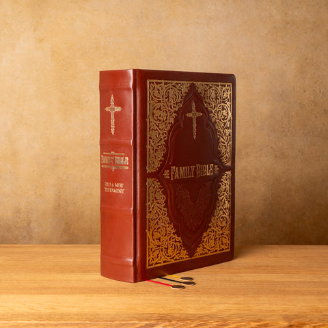 Premium Edition Brown Leather Holy Bible for Family | Old & New Testament
