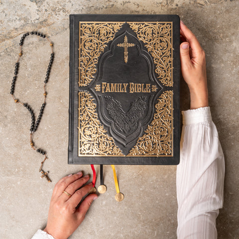 Deluxe Black Leather Holy Bible KJV | Illustrated Family Edition | Perfect Gift