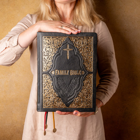 Deluxe Black Leather Holy Bible KJV | Illustrated Family Edition | Perfect Gift