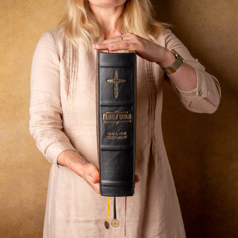 Deluxe Black Leather Holy Bible KJV | Illustrated Family Edition | Perfect Gift