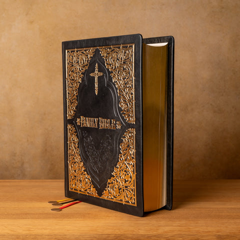 Deluxe Black Leather Holy Bible KJV | Illustrated Family Edition | Perfect Gift