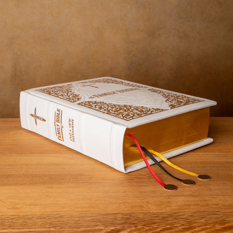Luxury White Leather Family Bible | Gold Gilded KJV | Gift for Wedding, Baptism