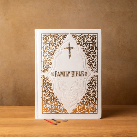 Luxury White Leather Family Bible | Gold Gilded KJV | Gift for Wedding, Baptism
