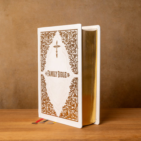 Luxury White Leather Family Bible | Gold Gilded KJV | Gift for Wedding, Baptism