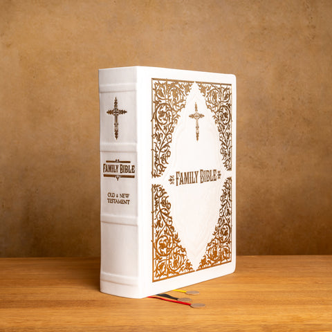 Luxury White Leather Family Bible | Gold Gilded KJV | Gift for Wedding, Baptism