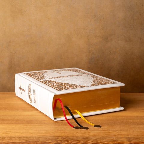 Luxury White Leather Family Bible | Gold Gilded KJV | Gift for Wedding, Baptism