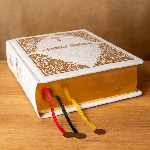 Luxury White Leather Family Bible | Gold Gilded KJV | Gift for Wedding, Baptism