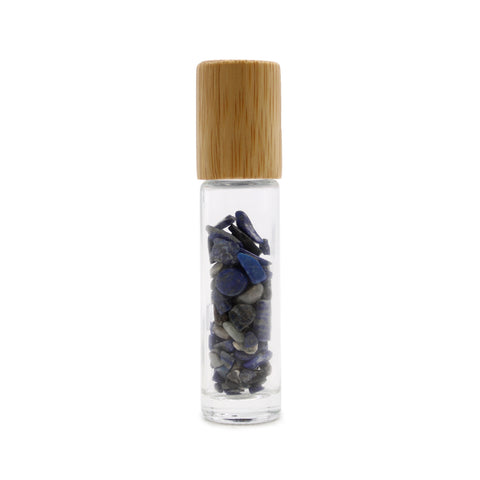 Gemstone Essential Oil Roller Bottle - Sodalite With Wooden Cap Crystals