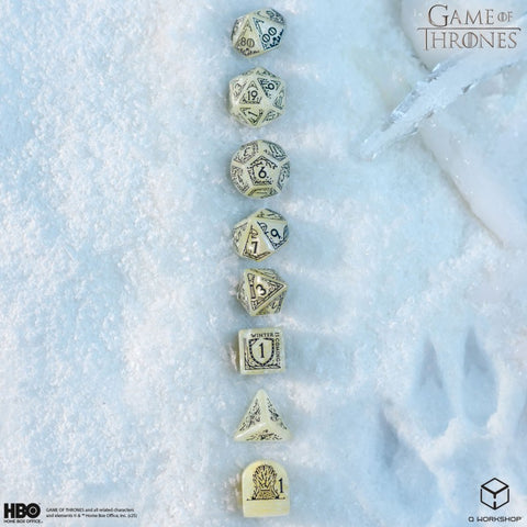 Game of Thrones House Stark Dice Set by Q-Workshop, 8pc RPG Polyhedral Beige