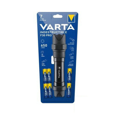 Varta Indestructible F30 Flashlight 18714 650 Lumens With 6Aa Batteries NEW