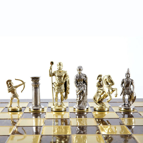 Archers Metal Chess Set Gold & Silver Chessmen Board 44Cm Manopoulos S10Bro