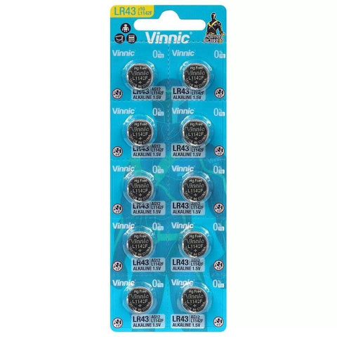 10 Vinnic Alkaline Batteries Lr1142 L1142F Lr43 Ag12 10Bl No Mercury