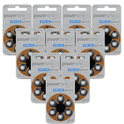 60 Power One Varta Size 312 Pr41 Hearing Aid Batteries 1.45V Zinc NEW