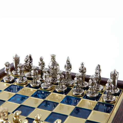 Byzantine Empire Metal Chess Set Gold & Silver Chessmen 20Cm Manopoulos Sk1Blu