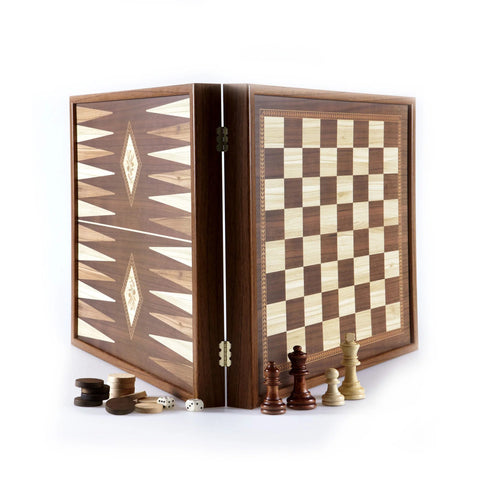 Classic Style 4-in-1 Combo Game Set: Chess, Backgammon, Ludo & Snakes (L size) Manopoulos