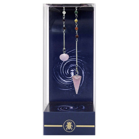 Premium Rose Quartz Chakra Pendulum Lo Scarabeo Silver Chain Dowsing Quality NEW