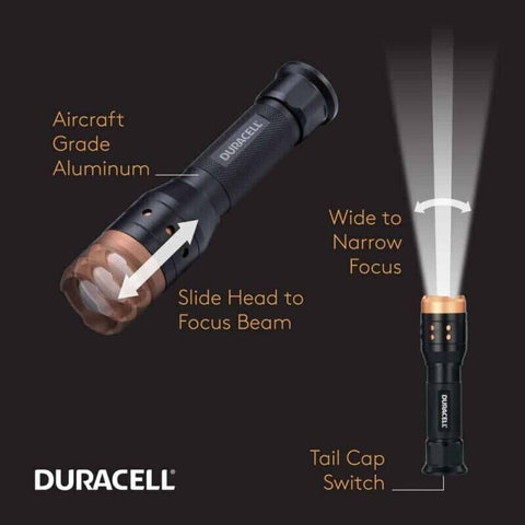 Duracell Focusing Led Flashlight 700 Lumens + 4 Aaa Batteries Included Aluminum