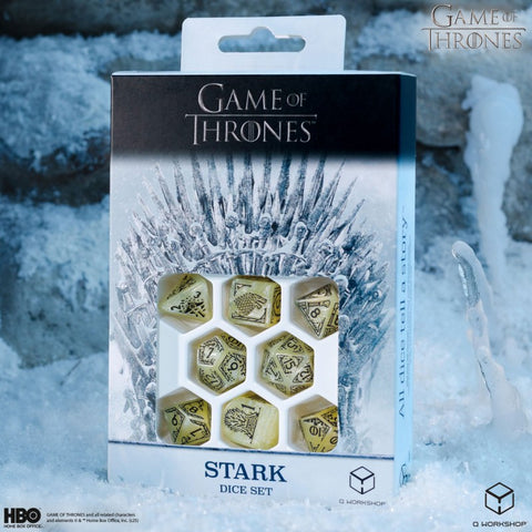 Game of Thrones House Stark Dice Set by Q-Workshop, 8pc RPG Polyhedral Beige