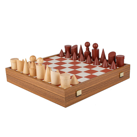 Wood Chess Set Bauhaus Style Chessmen Leatherette Board 40Cm Manopoulos Sd50Ter