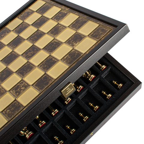 Classic Metal Staunton Chess Set Gold & Silver Chessmen 34Cm Manopoulos Sk34Bro