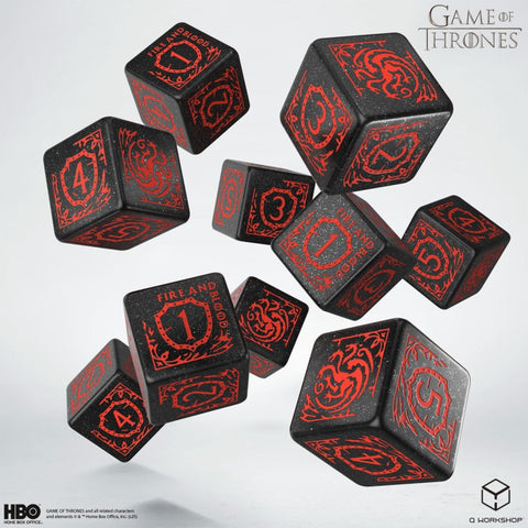Game of Thrones Targaryen D6 Dice Set 10pc Black Red Licensed Q-Workshop