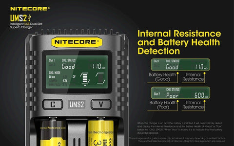 Nitecore Ums2 Intelligent USb Superb Charger Rechargeable Battery Li-Ion/Nimh