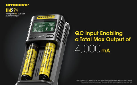 Nitecore Ums2 Intelligent USb Superb Charger Rechargeable Battery Li-Ion/Nimh