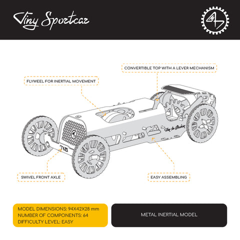 Tiny Sportcar Model Building Kit Original Time For Machine Stainless Steel NEW