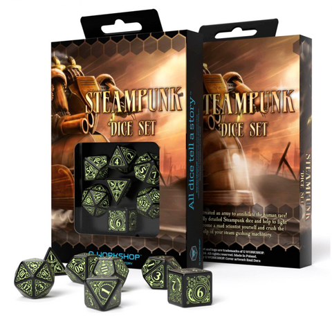 Steampunk Black And Glow In The Dark Dice Set Role Playing Games Q-Workshop NEW