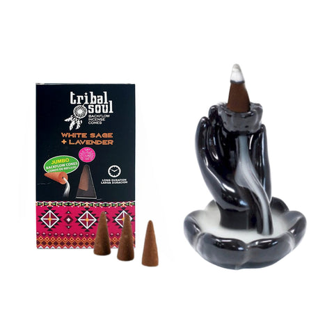 White Sage + Lavender - Tribal Soul Backflow Incense Cones Hari Darshan