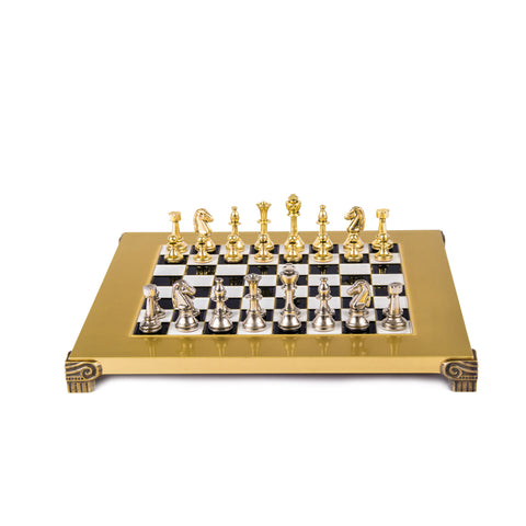 Classic Metal Staunton Chess Set Gold & Silver Chessmen 28Cm Manopoulos S32Bla