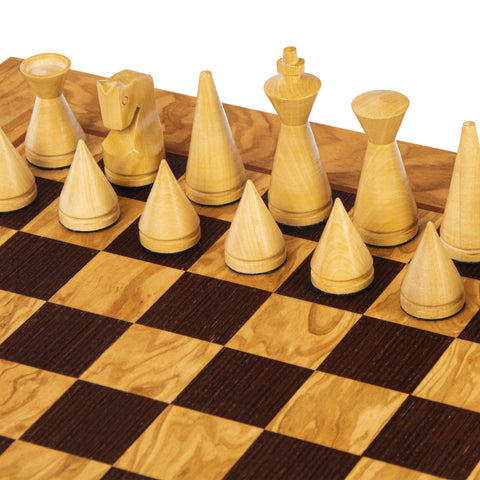 Wooden Chess Set Modern Style Chessmen Olive Burl Board 40Cm Manopoulos Sw4040H