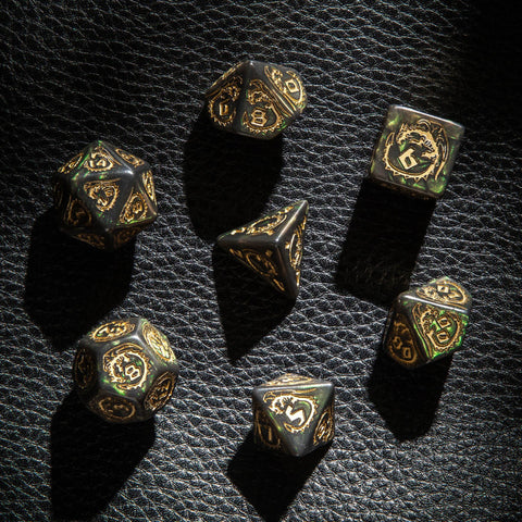 Dragons Rpg Dice Set Bottle Green And Gold Role Playing Games Q-Workshop Dnd NEW
