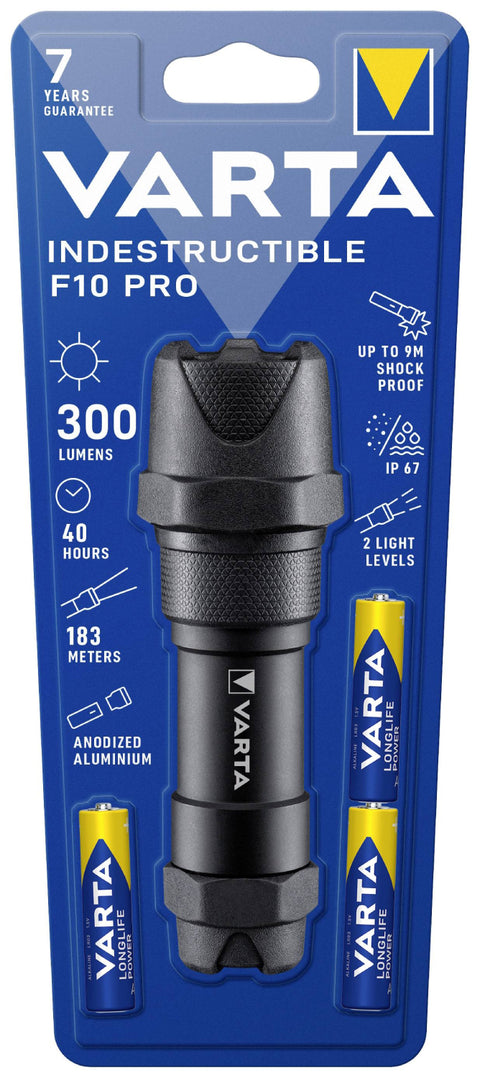 Varta Indestructible F10 Pro Flashlight 300 Lumens Batteries Included Aaa NEW
