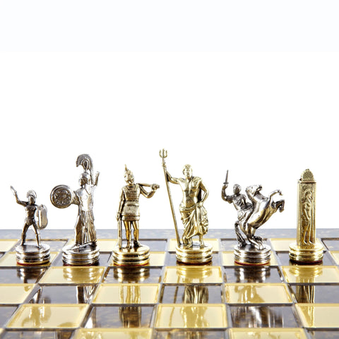 Greek Mythology Metal Chess Set Gold & Silver Chessmen 36cm Manopoulos S4BRO