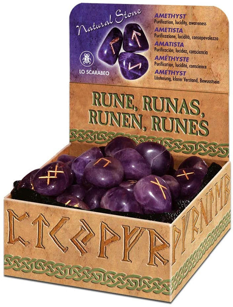Amethyst Runes Natural Stone Esoteric Meditation With Bag Lo Scarabeo Purple NEW