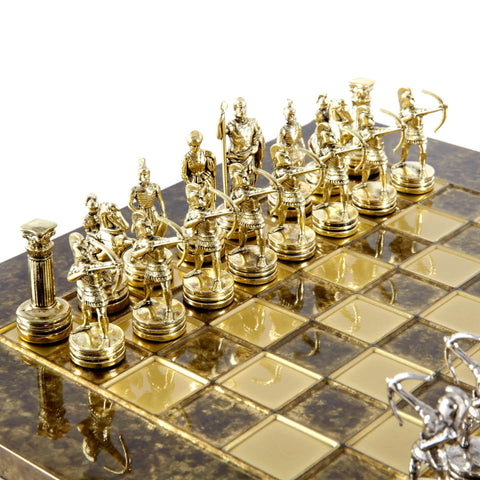 Archers Metal Chess Set Gold & Silver Chessmen Board 28Cm Manopoulos S15Bro